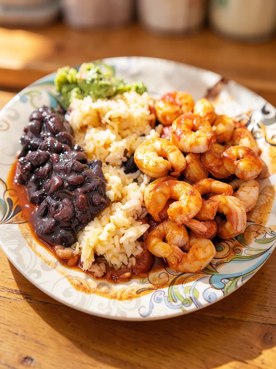 Shrimp with rice and black beans