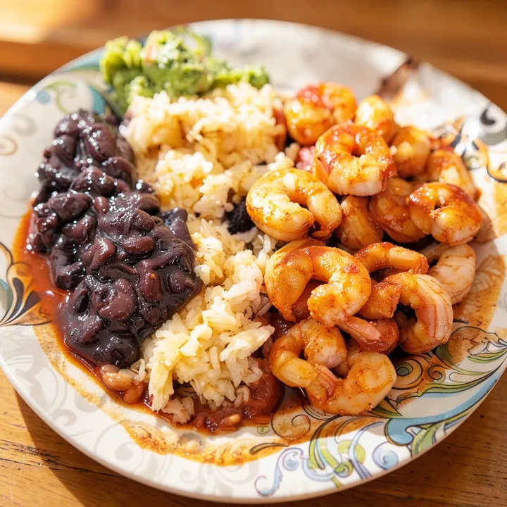Shrimp with rice and black beans